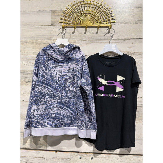 Under Armour Hoodie T-Shirt Set Girls Youth Medium Purple Black Marble0