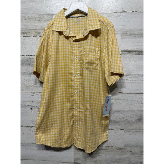 Cat & Jack Button Down Shirt Boys L 12/14 Yellow Gingham Short Sleeve NWT0