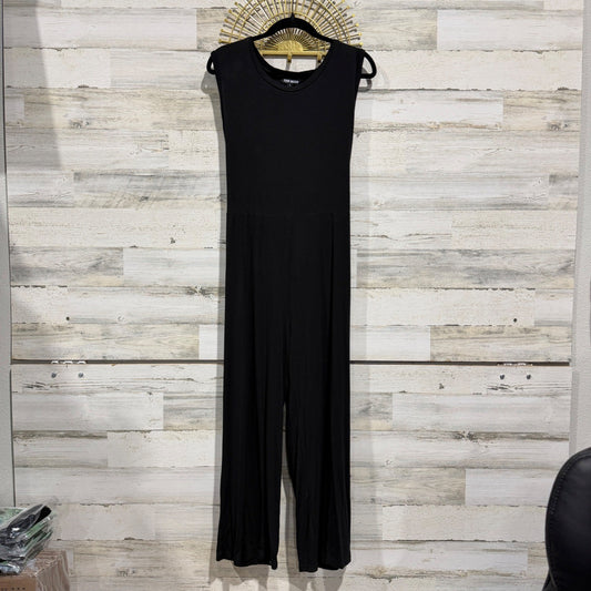 Steve Madden BL203027 Jumpsuit Women Large Black Rayon Blend Modern GUC0