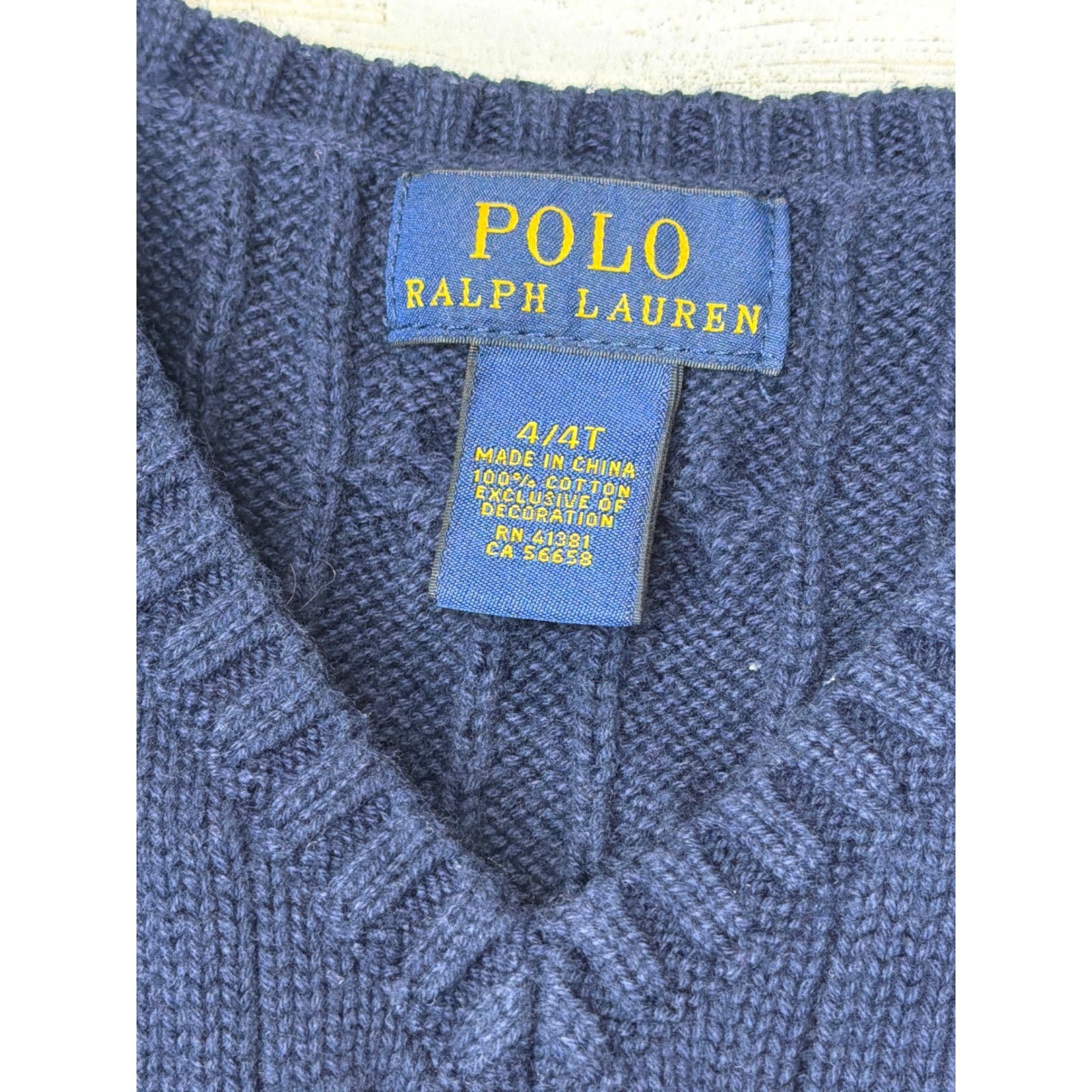 Polo Ralph Lauren Sweater Vest Boys 4T Navy Blue Cable Knit Preppy EUC1