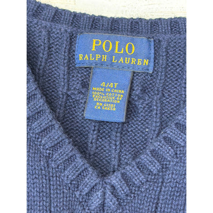 Polo Ralph Lauren Sweater Vest Boys 4T Navy Blue Cable Knit Preppy EUC1