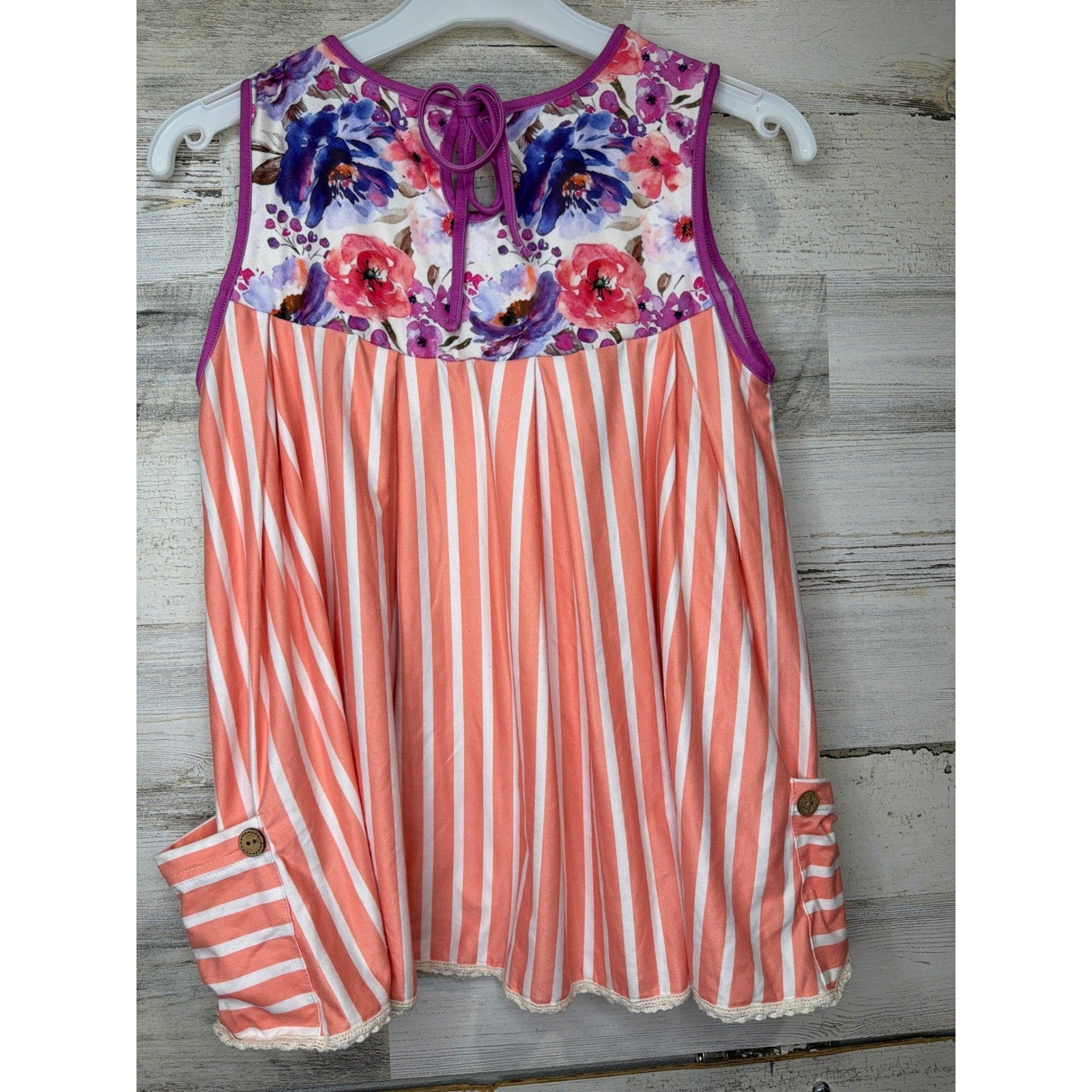 Cheeky Plum Tunic Top Girls 10 Pink Orange Floral Stripe Boho EUC2