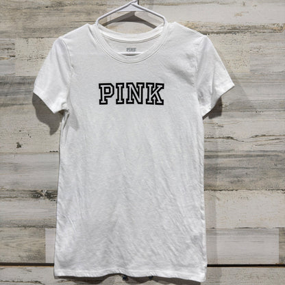 PINK Victoria's Secret T-Shirt Women XS White Logo Graphic Athleisure EUC0