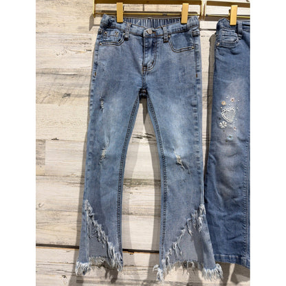 Hayden Wallflower Jeans Girls 6 Blue Distressed Embroidered Flare Bundle1