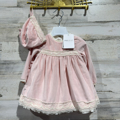 Mayoral Velvet Dress Set Girls 12M Pink Cotton Blend Lace Trim European NWT5