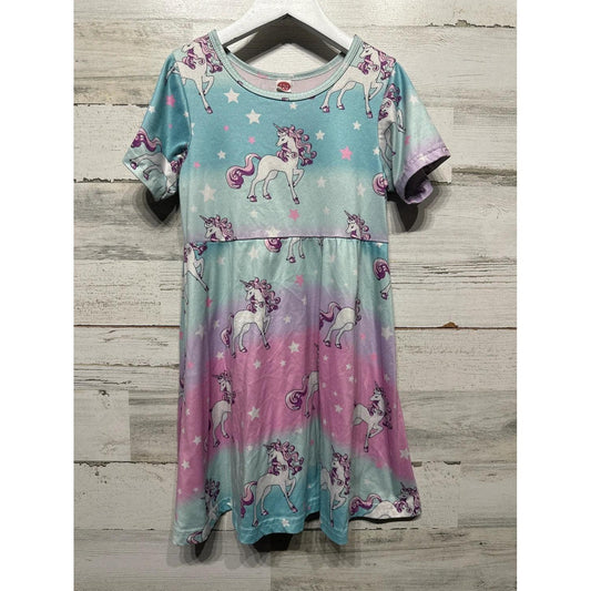 Boutique Unicorn Dress Girls 5/6 Teal Pink Ombre Milk Silk Twirl EUC0
