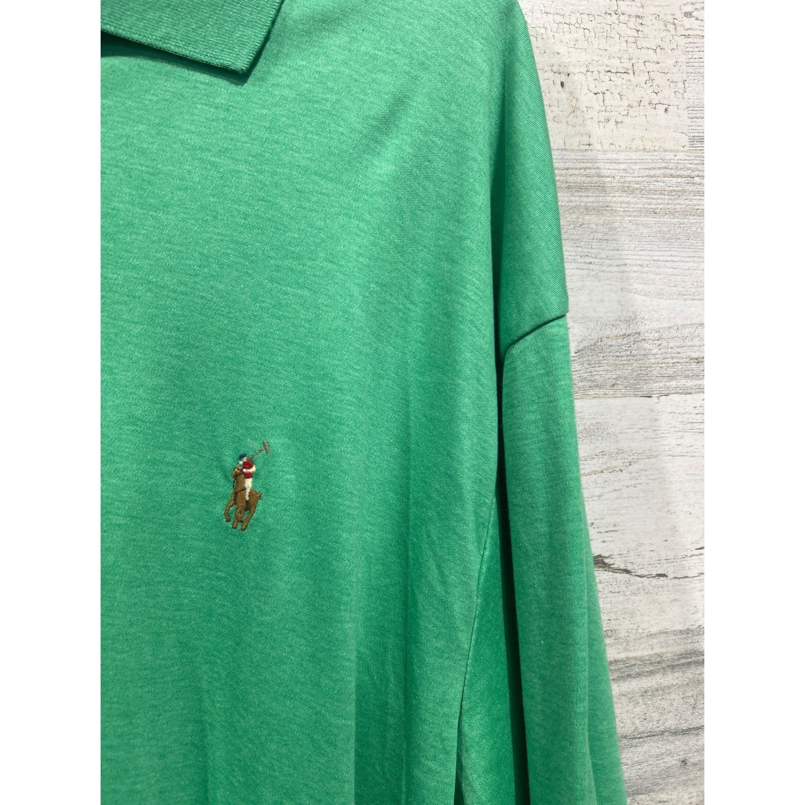 Ralph Lauren Polo Shirt Men 2XLT Green Short Sleeve Mesh Classic Preppy EUC2