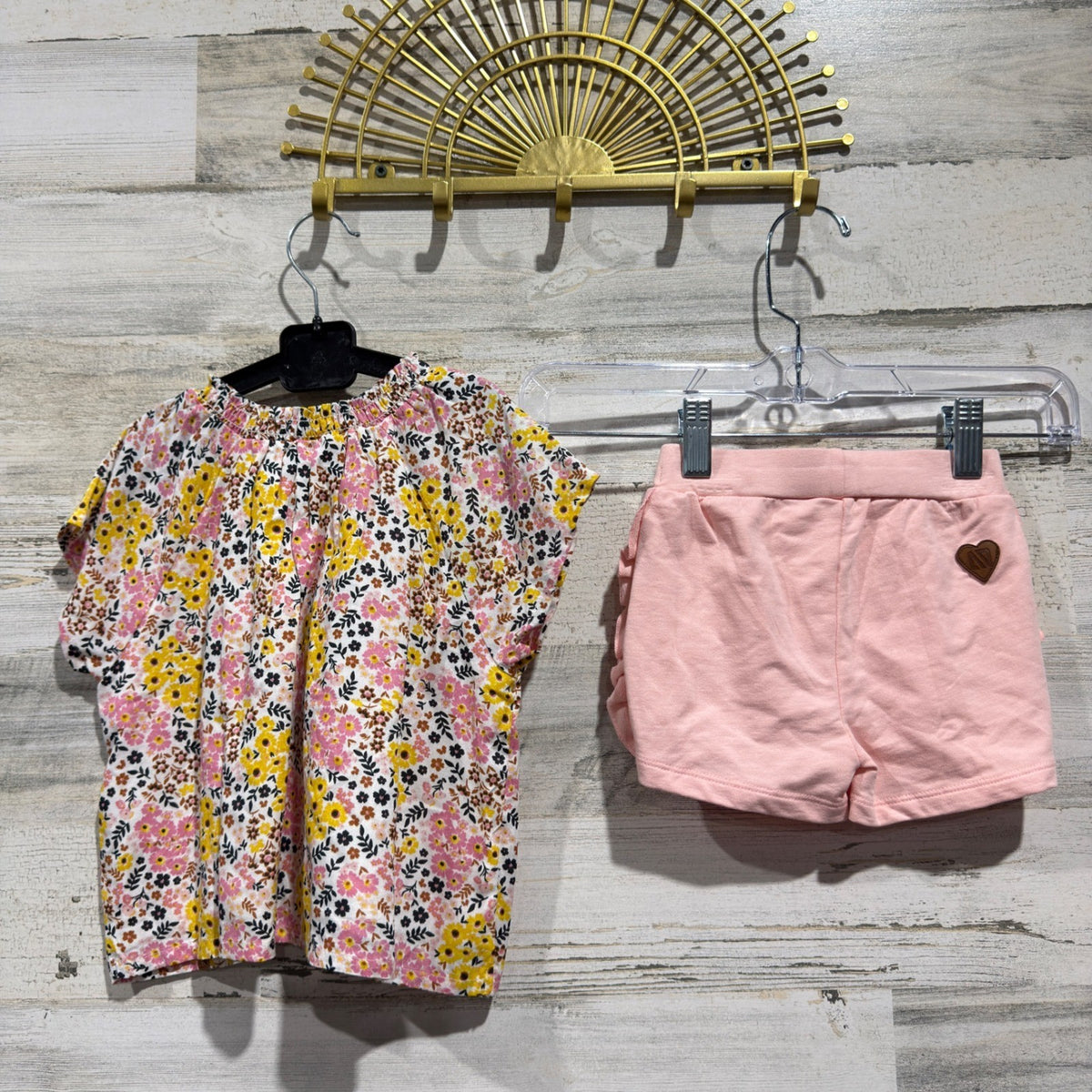 Nano Floral Top Ruffle Shorts Set Girls 12M Pink Yellow Cotton Boho NWT7