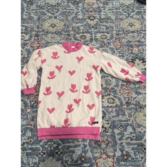 Petite Mieux Sweatshirt Dress Girls 140 (10) Pink Heart Tulip Print EUC0