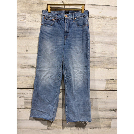 J. Crew Wide Leg Crop Jeans Women 28 Blue High Rise Raw Hem EUC0