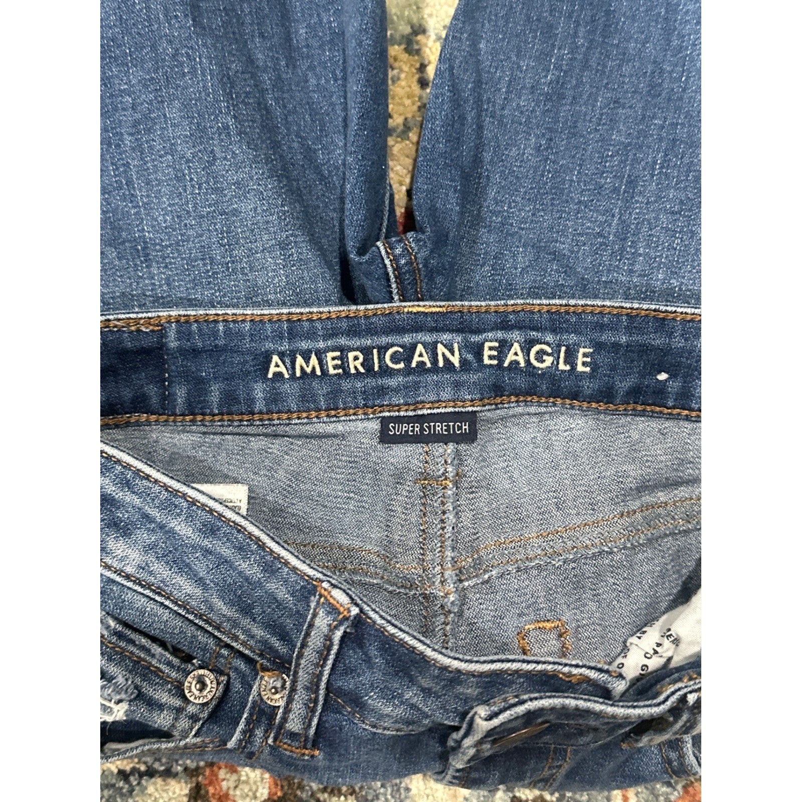 American Eagle Super Hi-Rise Jegging Women 4 Short Blue Distressed Jeans2