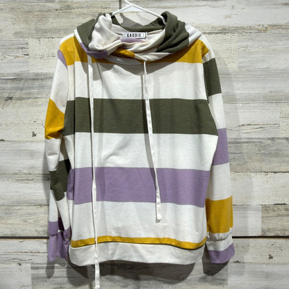 Gaudie Striped Cowl Neck Hoodie Women Small Mardi Gras Colorblock Casual GUC*0