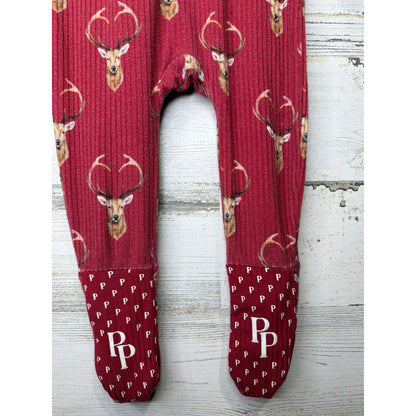 Posh Peanut Convertible Sleeper Boys 6-9M Red Deer Bamboo Rib Woodland GUC4