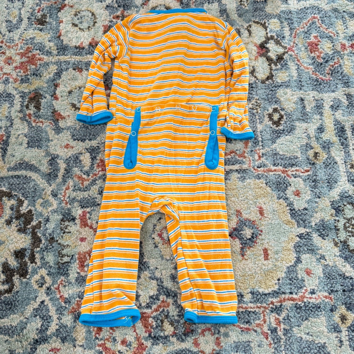 KicKee Pants Romper Sleeper Boys 0-3M White Orange Striped Bamboo GUC*4