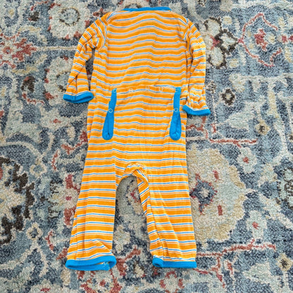 KicKee Pants Romper Sleeper Boys 0-3M White Orange Striped Bamboo GUC*4