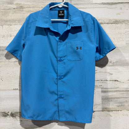 Under Armour Button Down Boys 7 Blue Short Sleeve Performance EUC0