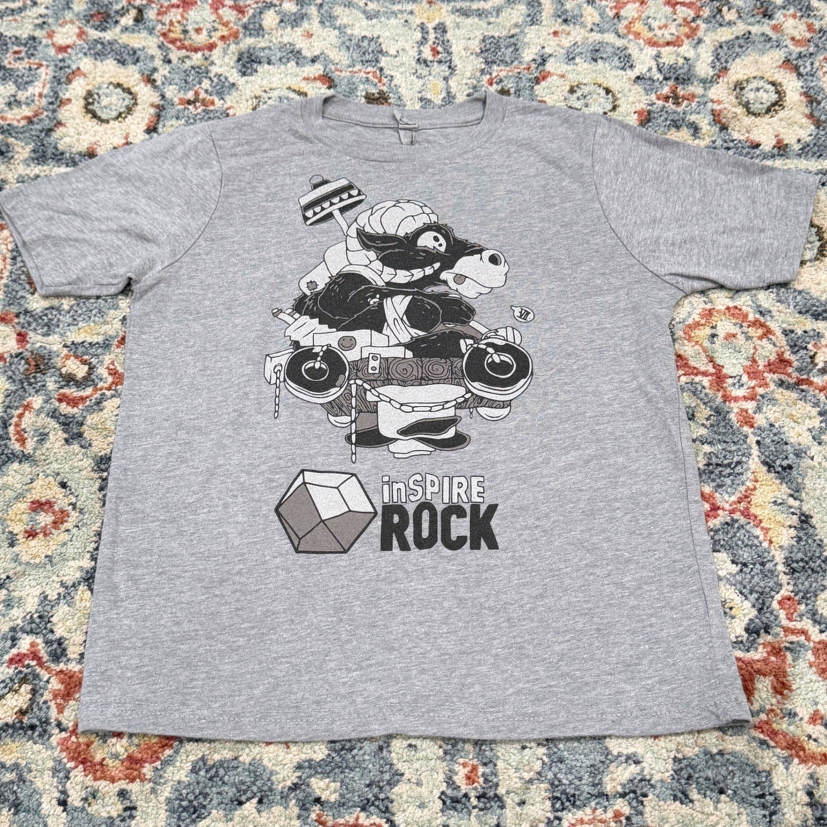 Next Level Inspire Rock T-Shirt Kids Medium Gray Graphic Climbing EUC0