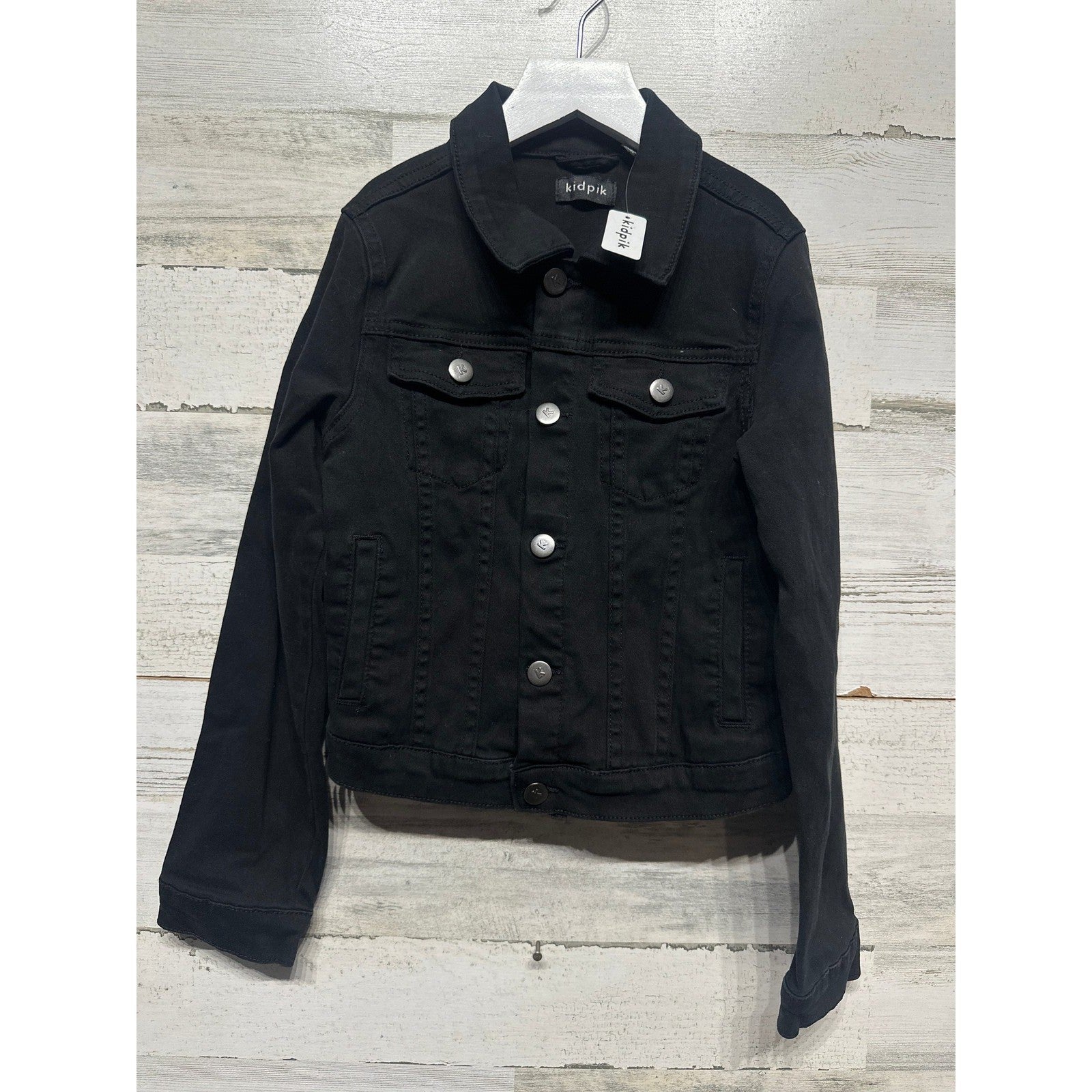 kidpik Denim Jacket Girls Large 12 Black Stretch Button Front NWT0