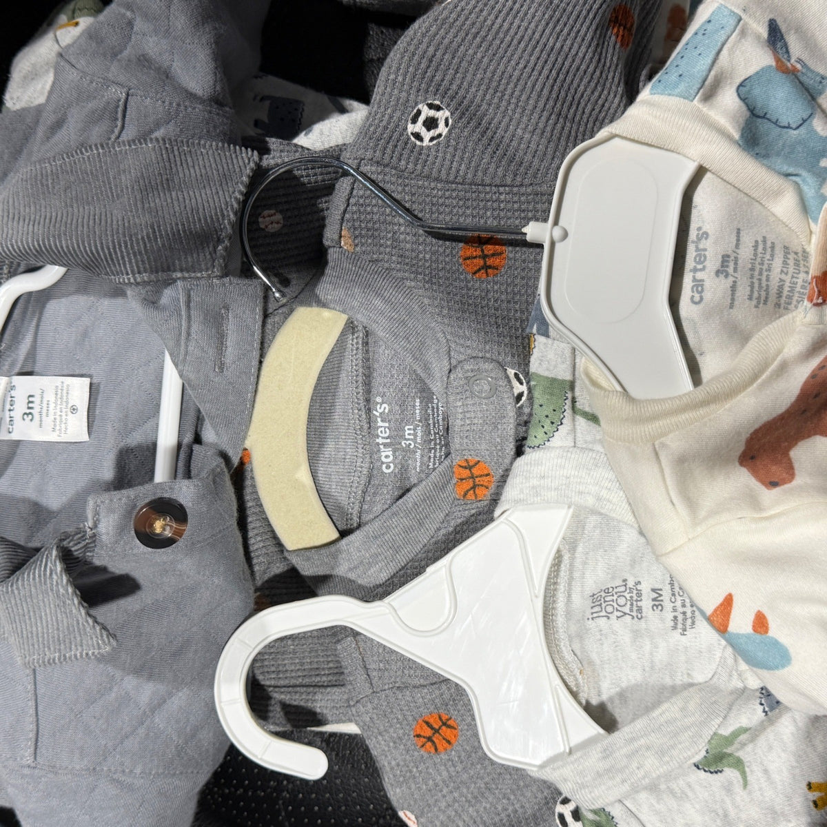 Carters Sleepers Jacket Bundle Boys 3M Gray Dinosaur Sports Quilted6