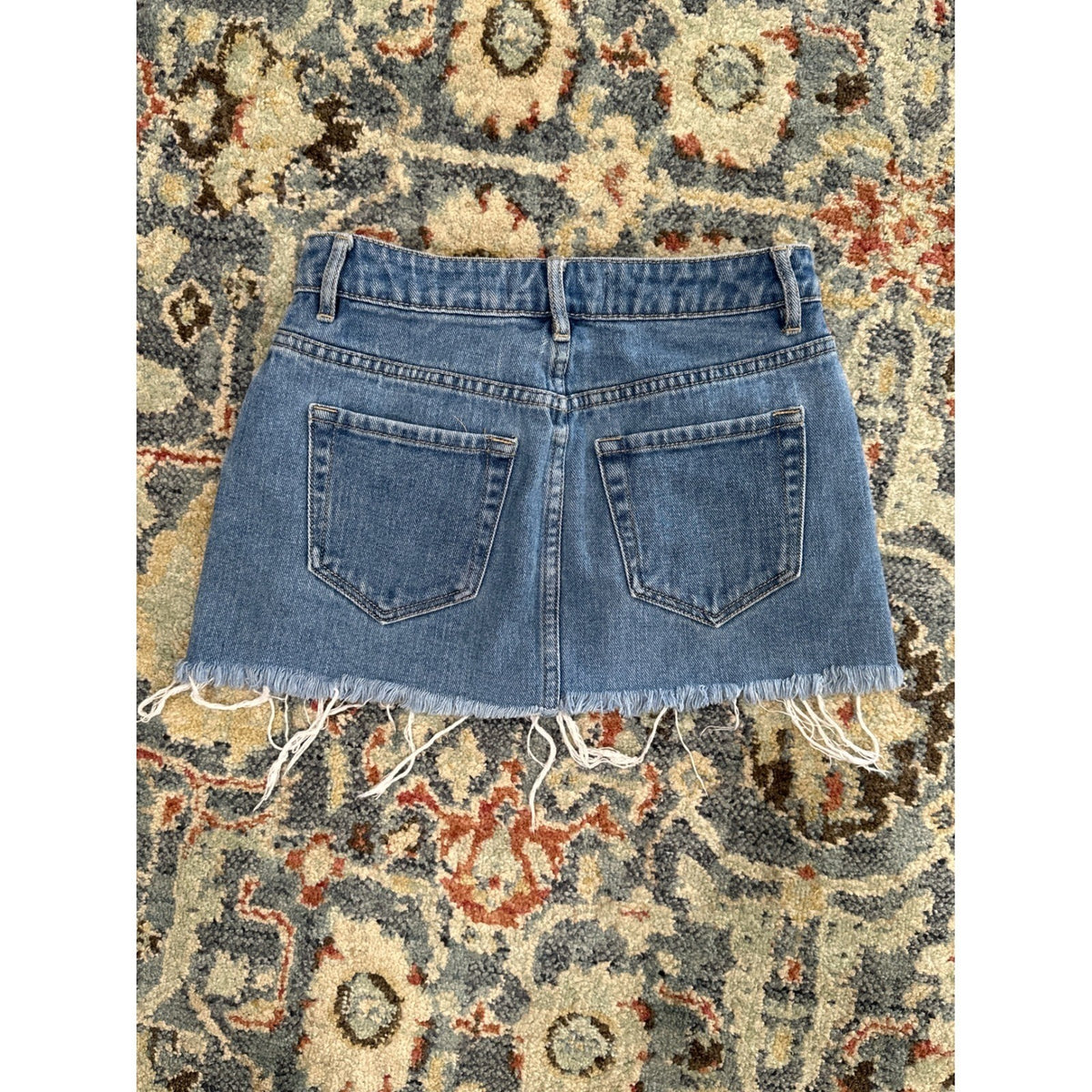 PACSUN Denim Mini Skirt Women 23 Blue Lace Up Raw Hem EUC2