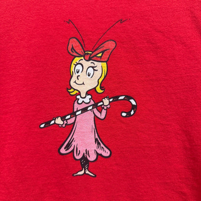 Port & Company Cindy Lou Who Graphic Tee Girls XS Red Cotton Holiday EUC2