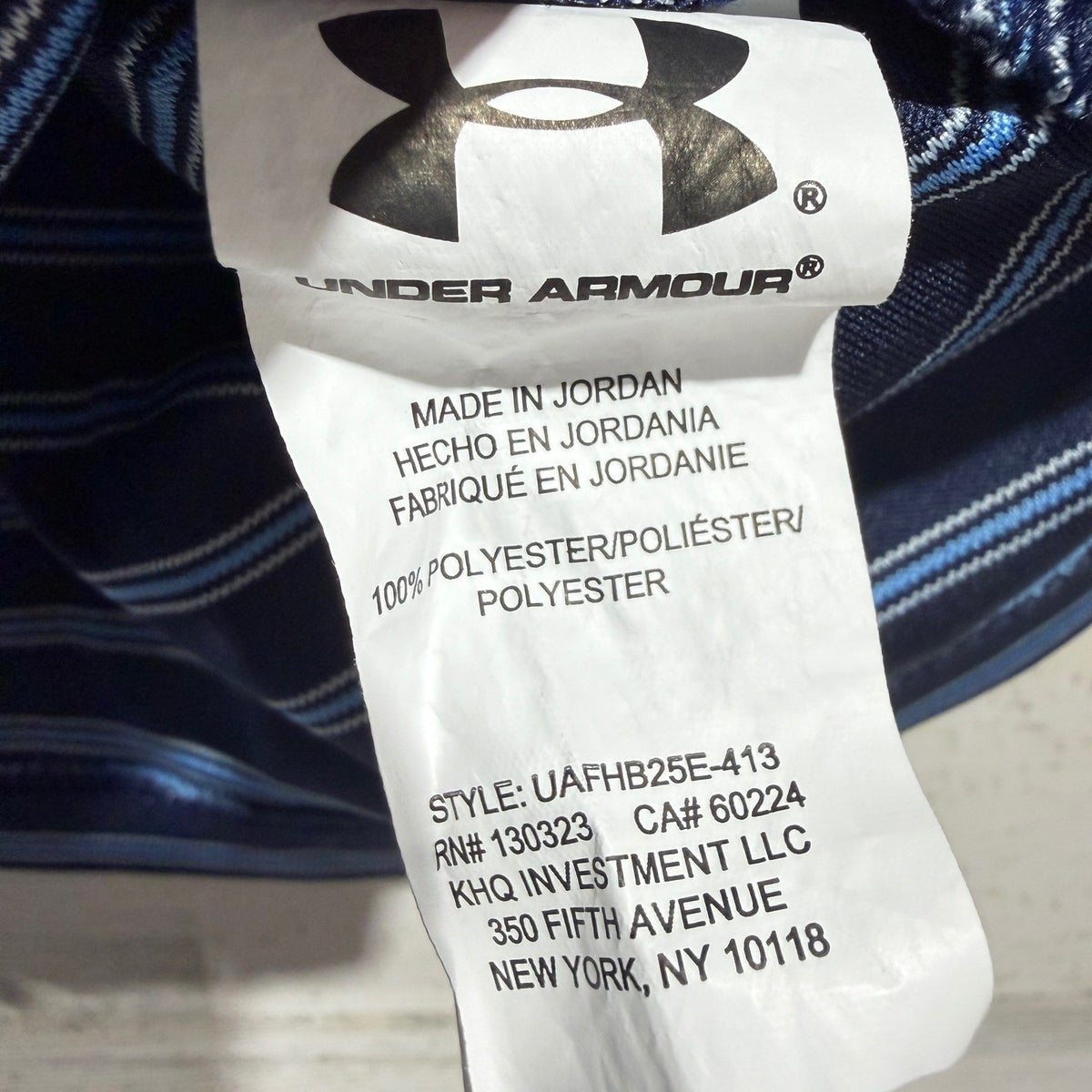 Under Armour Polo Shirt Boys Size 7 Navy Blue Striped Activewear Sporty EUC2