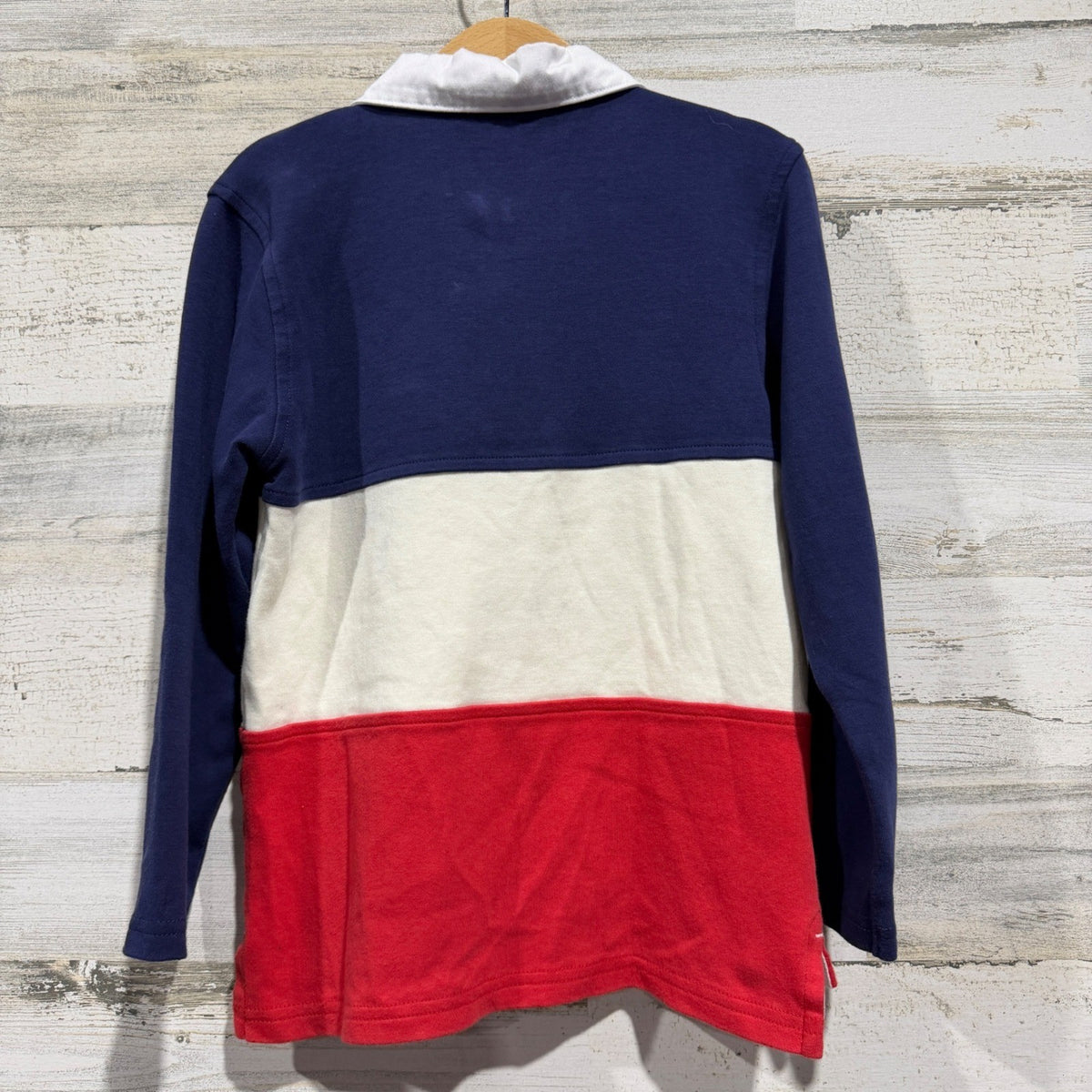 The Beaufort Bonnet Company Rugby Shirt Boys 7 Navy White Red Colorblock *Flawed5