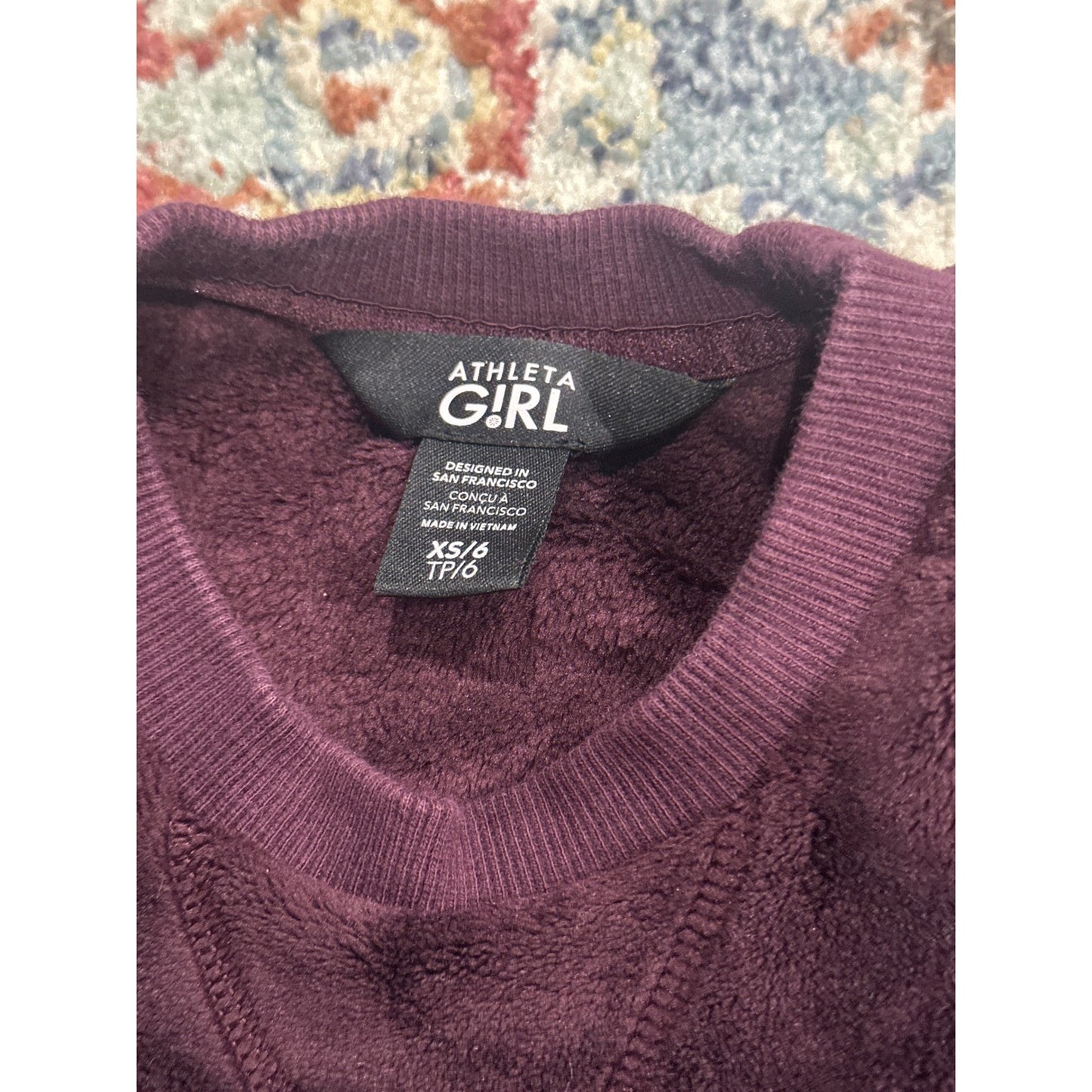 Athleta Girl Coaster Luxe Sweatshirt Girls XS 6 Dark Plum Fuzzy Fleece1
