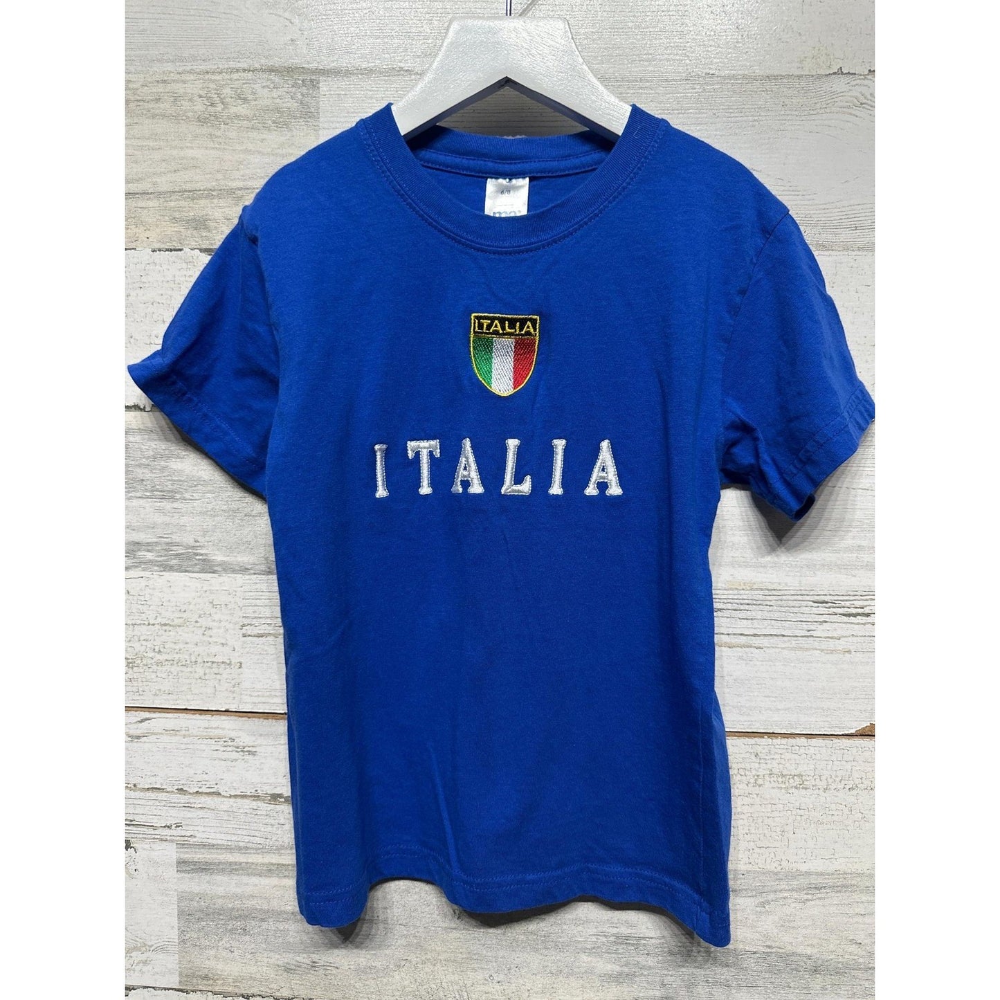 Elite Kids Italia Embroidered Shirt Boys 6/8 Blue Soccer Sportswear EUC0