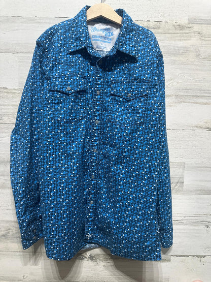 Wrangler 20X Competition Shirt Boys XL Blue Geometric Western Snap Up EUC0