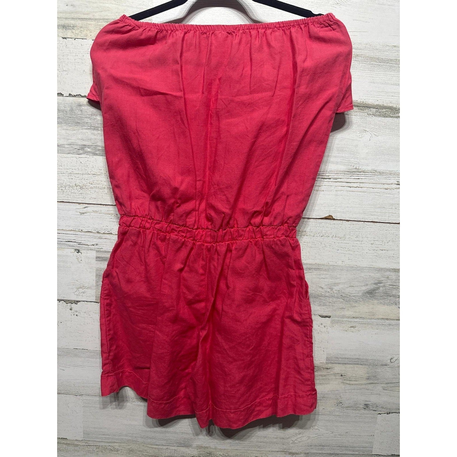 Jolie Romper Womens Medium Pink Linen Blend Strapless Ruffle EUC1