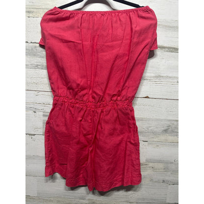 Jolie Romper Womens Medium Pink Linen Blend Strapless Ruffle EUC1