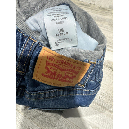 Levi's 514 Straight Jeans Kids 12M Blue Distressed Elastic Waist GUC2