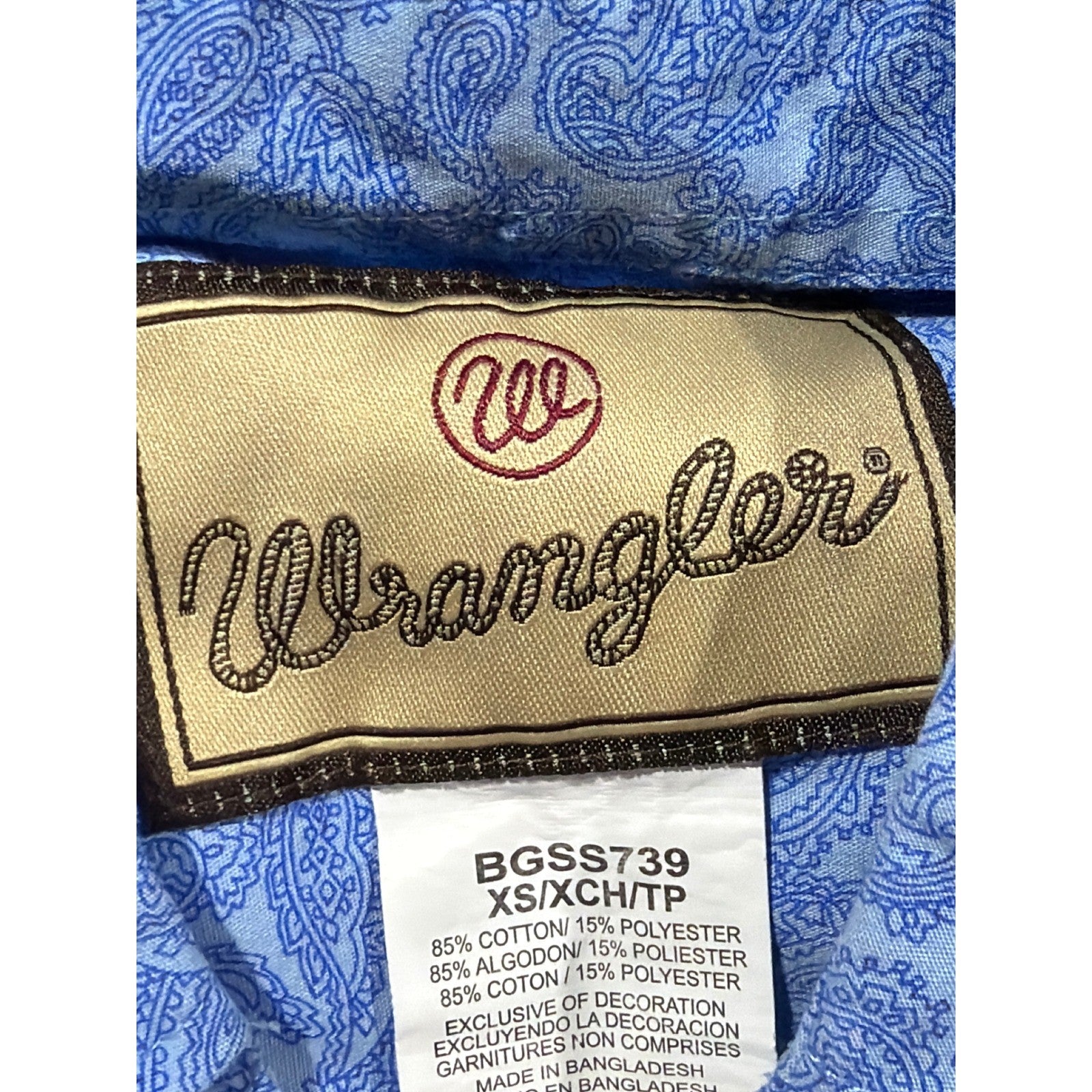 Wrangler Button Down Shirt Boys XS Blue Paisley Western Cowboy EUC4