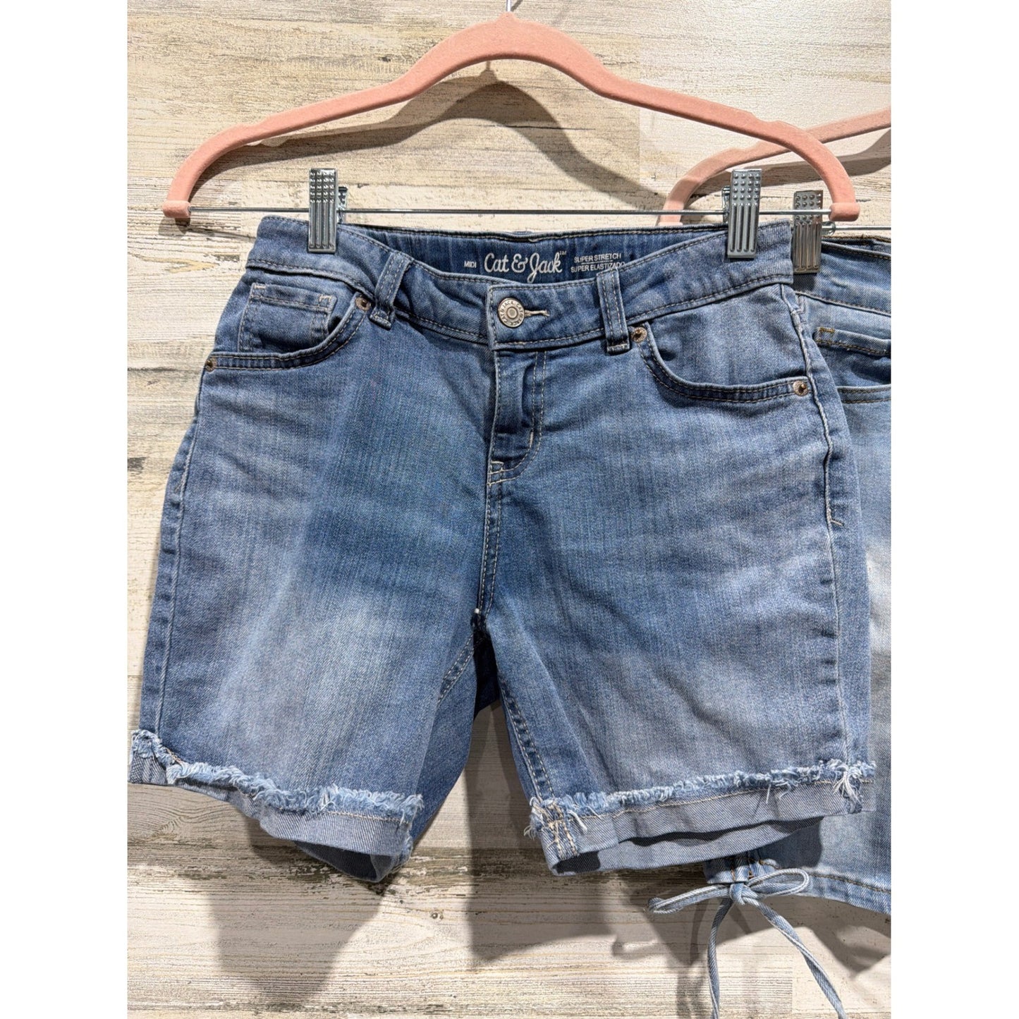 Cat & Jack Wallflower Shorts Girls 10/12 Blue Denim Cargo Stretch Bundle EUC1
