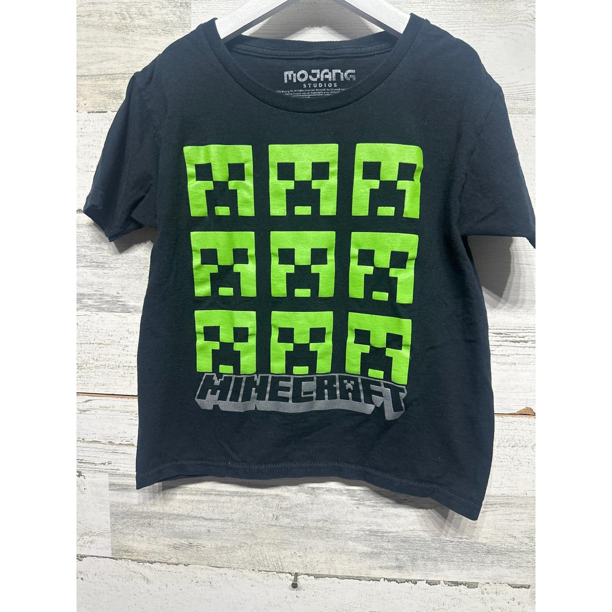 Minecraft T-Shirt Boys Size 6/7 Black Green Creeper Face Graphic Tee0