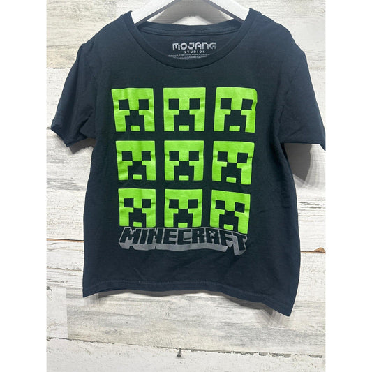 Minecraft T-Shirt Boys Size 6/7 Black Green Creeper Face Graphic Tee0