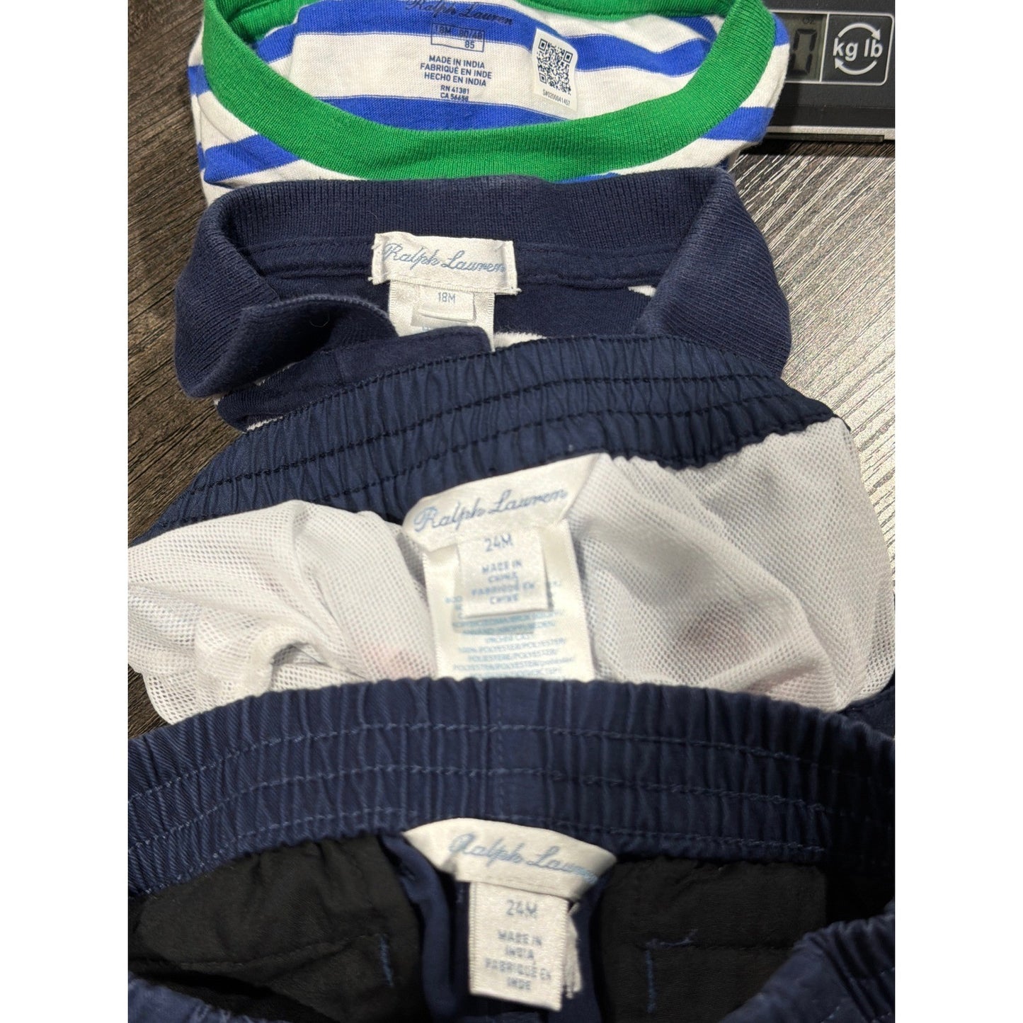 Ralph Lauren Bundle Boys 18-24M Blue Striped Polo Shorts Swim Trunks Preppy EUC6