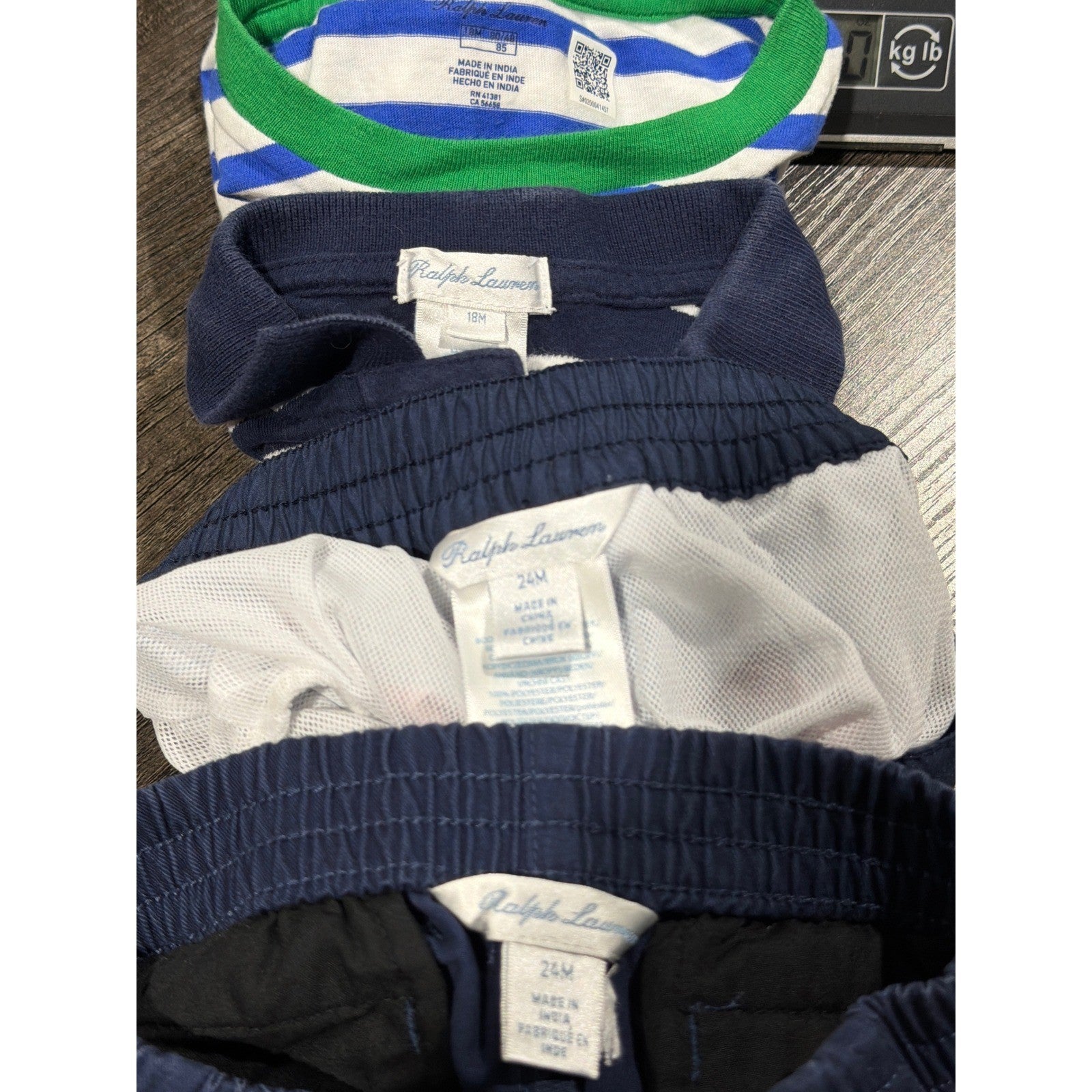 Ralph Lauren Bundle Boys 18-24M Blue Striped Polo Shorts Swim Trunks Preppy EUC6
