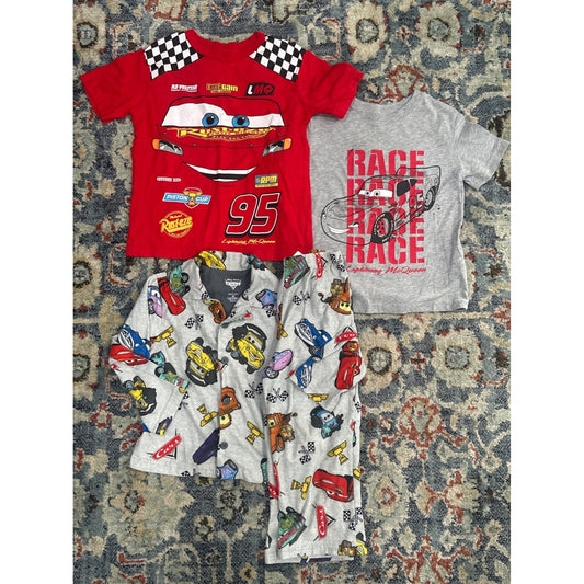 Disney Cars Lightning McQueen Boys 4T/5T Red Grey Graphic Shirt Pajama Bundle0