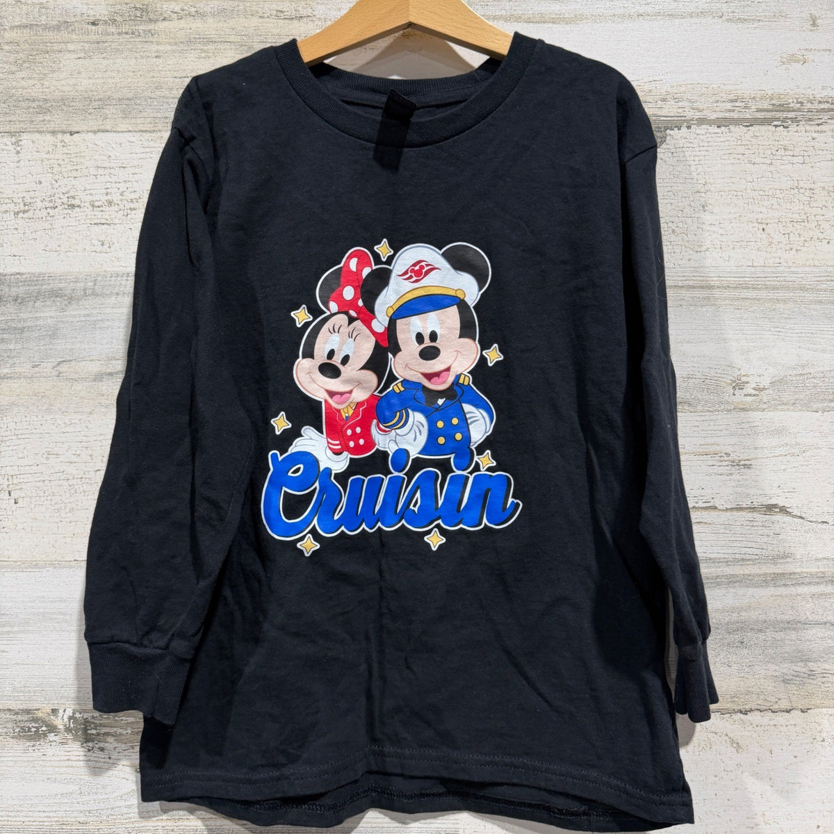 Gildan Disney Cruise Line Shirt Boys S Black Mickey Minnie Long Sleeve EUC0