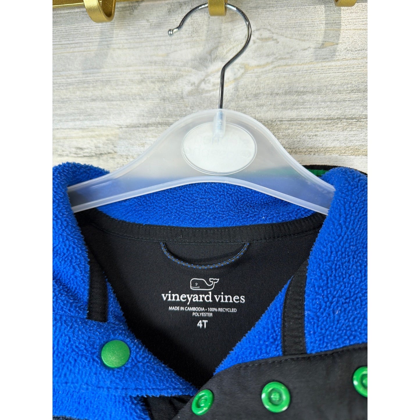 Vineyard Vines Fleece Pullover Boys 4T Blue Black Snap Shep Shirt Preppy *Flawed2