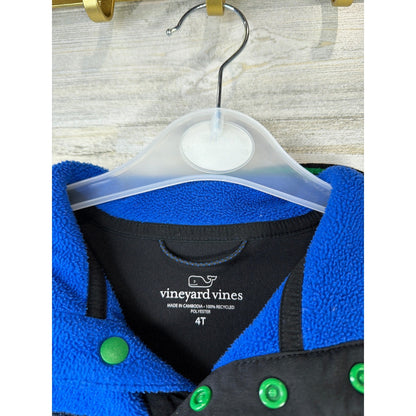 Vineyard Vines Fleece Pullover Boys 4T Blue Black Snap Shep Shirt Preppy *Flawed2