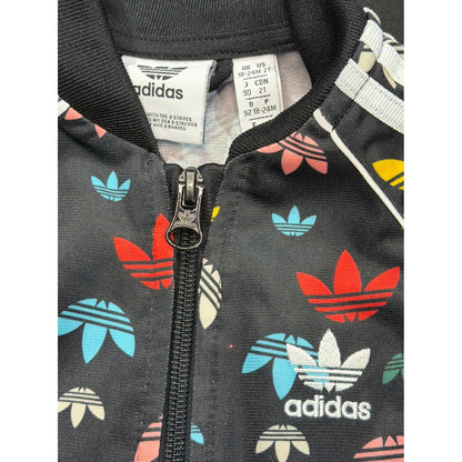 Adidas Track Jacket Girls 2T Black Multicolor Trefoil Monogram Athleisure EUC1