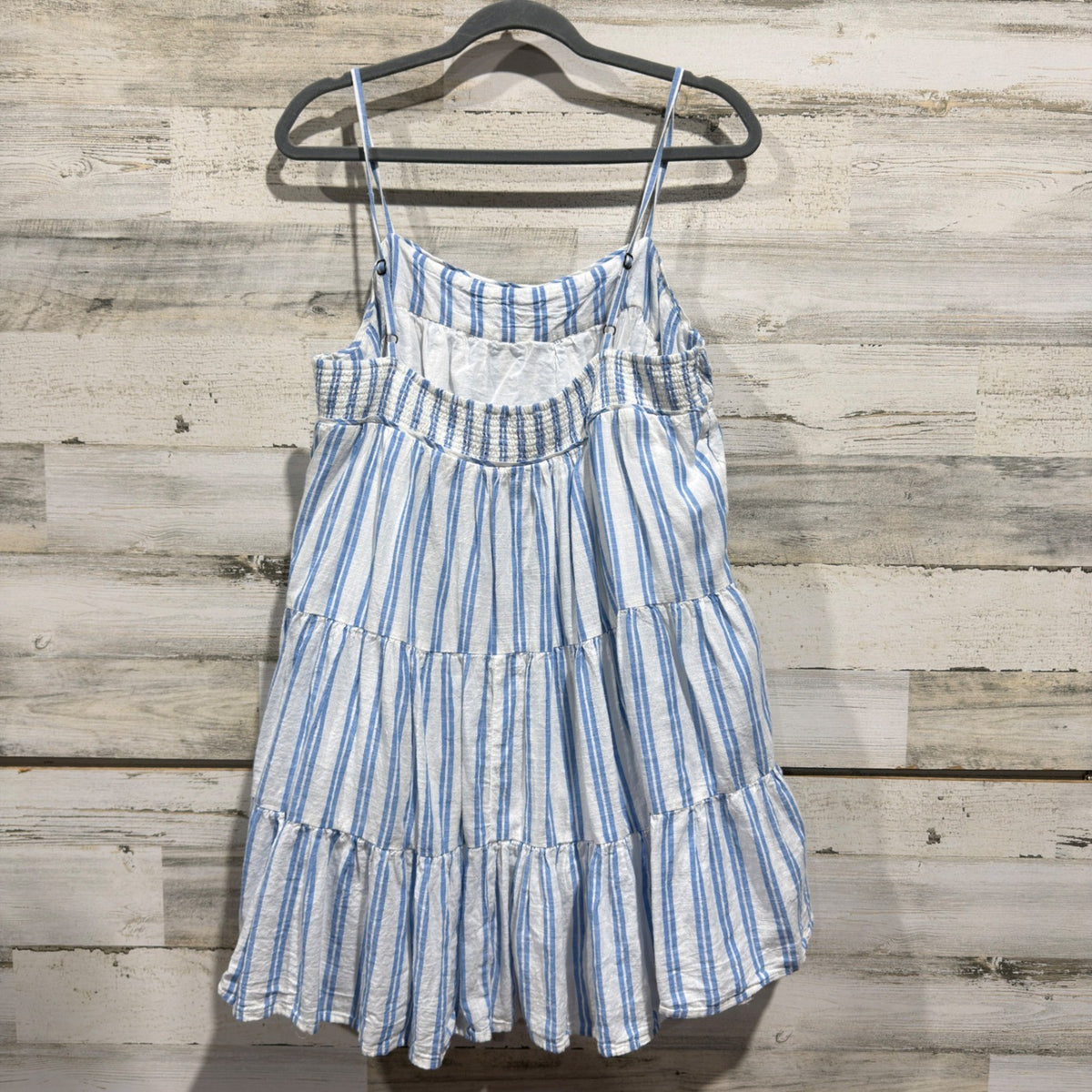 Arizona Jean Co Tiered Dress Women XL Blue White Striped Cotton Boho EUC6