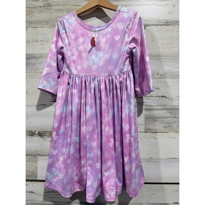 Mila and Rose Dress Girls 5-6 Purple Pastel Heart Print Soft Fairycore Twirl NWT0