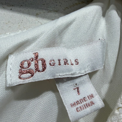 GB Girls Tiered Tweed Dress Girls Size 7 Cream Gold Metallic Holiday Preppy EUC2