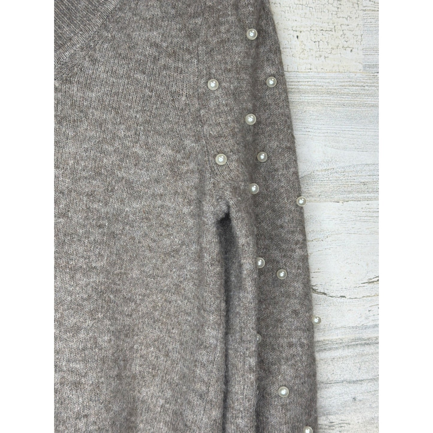 Loft Pearl Sleeve Sweater Women Small Brown Knit Scoop Neck EUC2