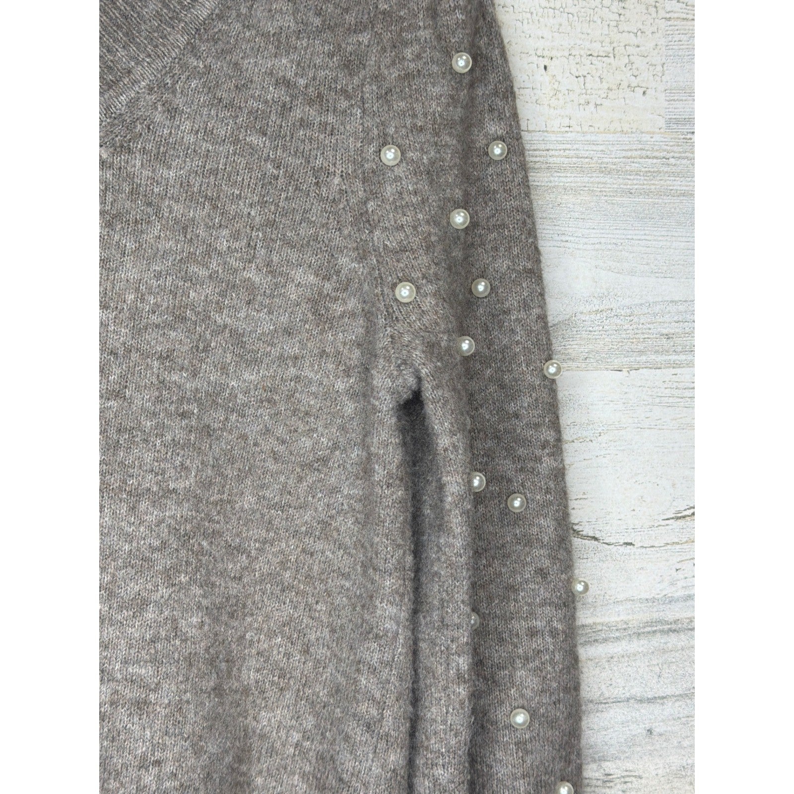 Loft Pearl Sleeve Sweater Women Small Brown Knit Scoop Neck EUC2