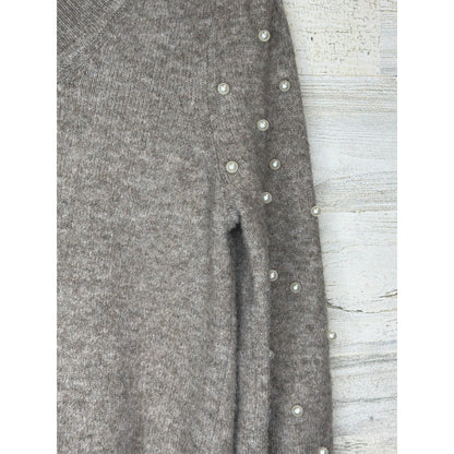 Loft Pearl Sleeve Sweater Women Small Brown Knit Scoop Neck EUC2
